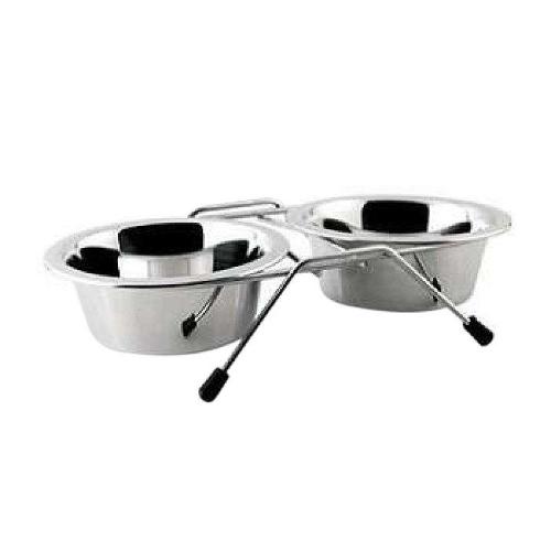 Comedouro e Bebedouro Duplo em Inox com Suporte - Tam. 04