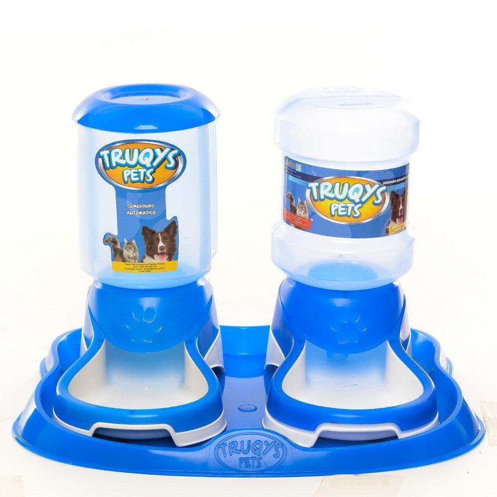 Kit Truqys Pets Automático Bandeja + Comedouro + Bebedouro - Azul - 4