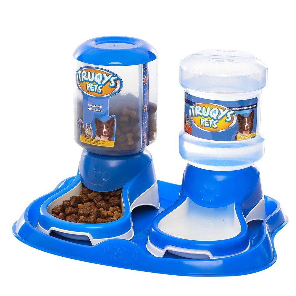 Kit Truqys Pets Automático Bandeja + Comedouro + Bebedouro - Azul - 5