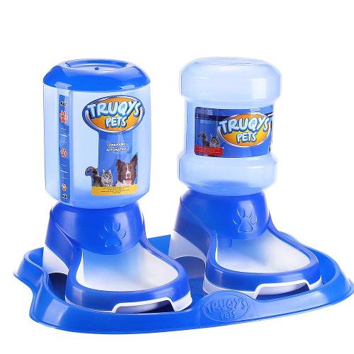 Kit Truqys Pets Automático Bandeja + Comedouro + Bebedouro - Azul