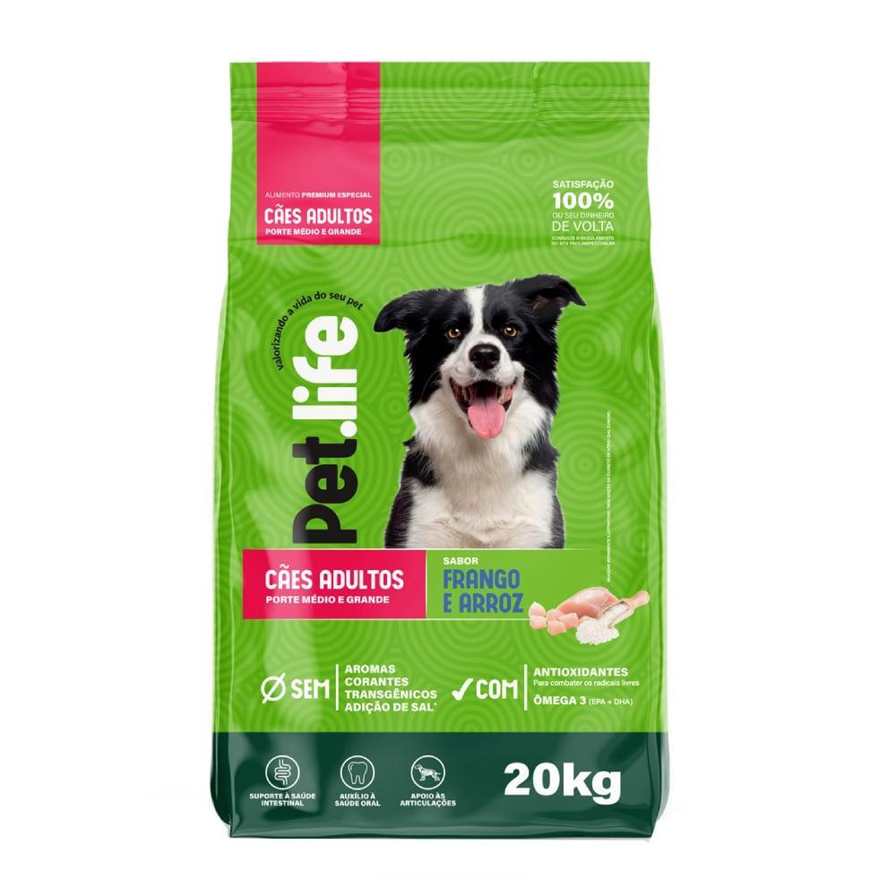Ração Seca Pet.life Frango e Arroz para Cães Adultos Porte Médio e Grande - 20 Kg - 1