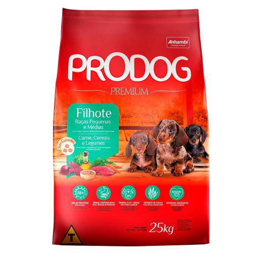 Ração Seca Prodog Carne, Cereais e Legumes para Cães Filhotes Raças Pequenas e Médias - 25 Kg