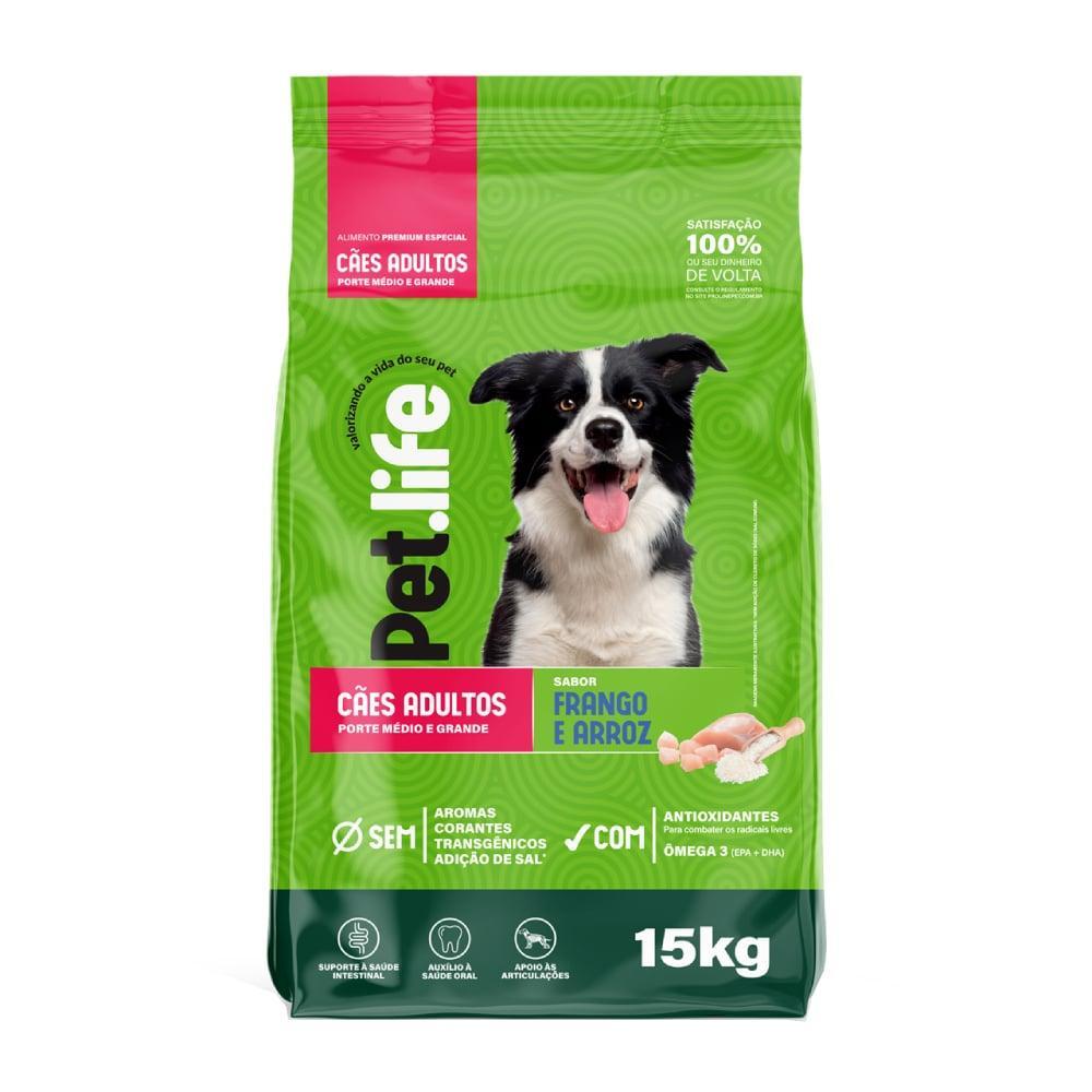 Ração Seca Pet.life Frango e Arroz para Cães Adultos Porte Médio e Grande - 15 Kg - 1