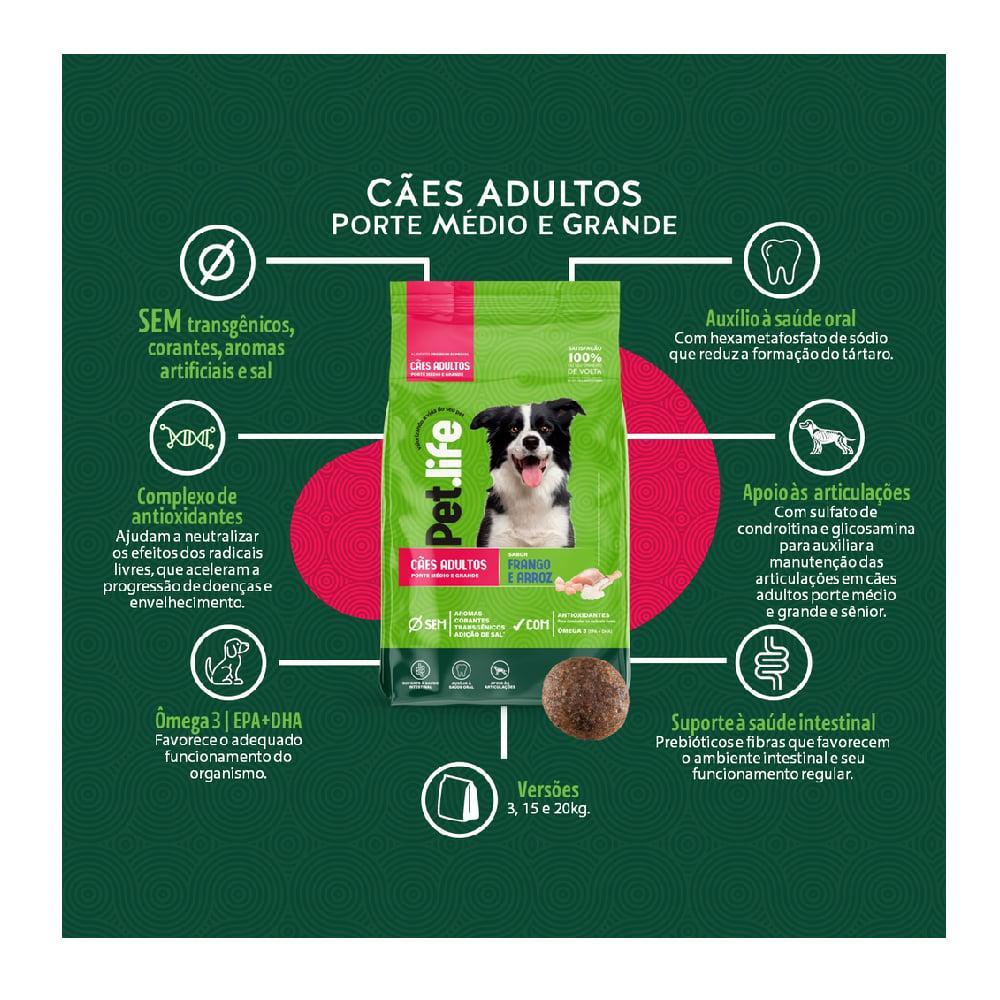 Ração Seca Pet.life Frango e Arroz para Cães Adultos Porte Médio e Grande - 15 Kg - 2