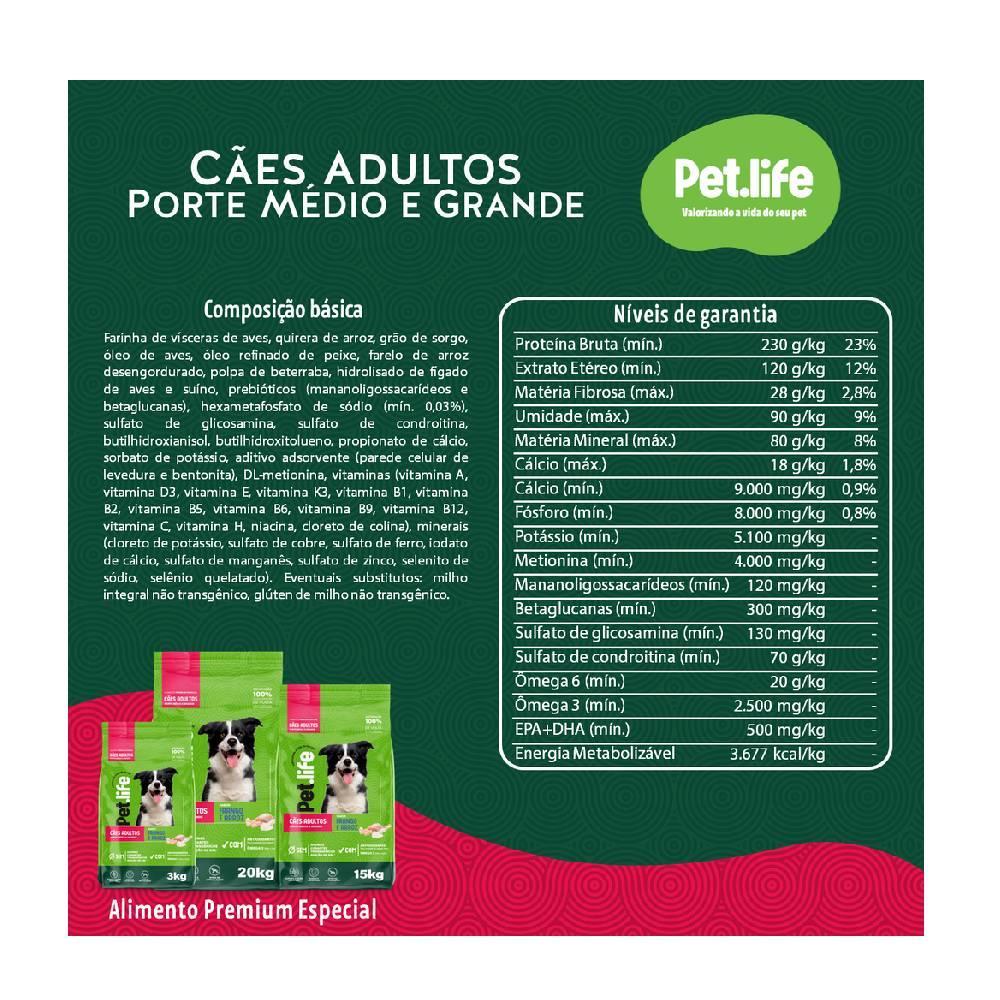 Ração Seca Pet.life Frango e Arroz para Cães Adultos Porte Médio e Grande - 15 Kg - 3