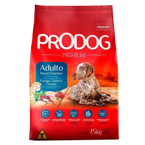 Ração Seca Prodog Frango, Carne e Cereais para Cães Adultos Raças Grandes - 15 Kg
