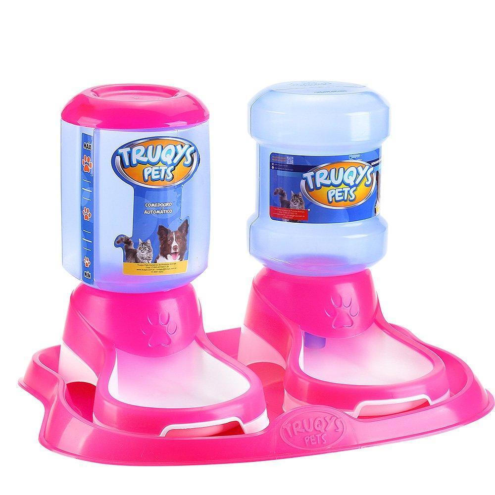 Kit Truqys Pets Automático Bandeja + Comedouro + Bebedouro - Rosa - 1