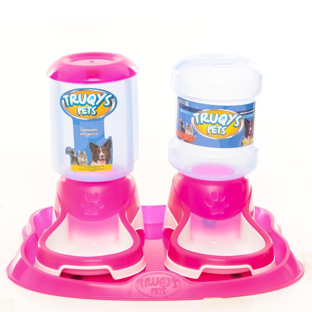 Kit Truqys Pets Automático Bandeja + Comedouro + Bebedouro - Rosa - 2