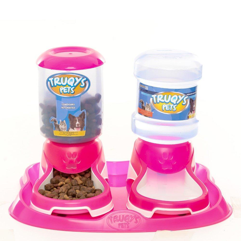 Kit Truqys Pets Automático Bandeja + Comedouro + Bebedouro - Rosa - 4