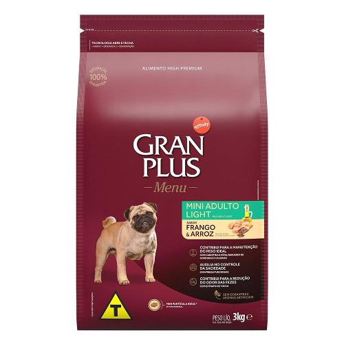Ração GlanPlus Menu Light Frango e Arroz para Cães Adultos Mini - 3 Kg