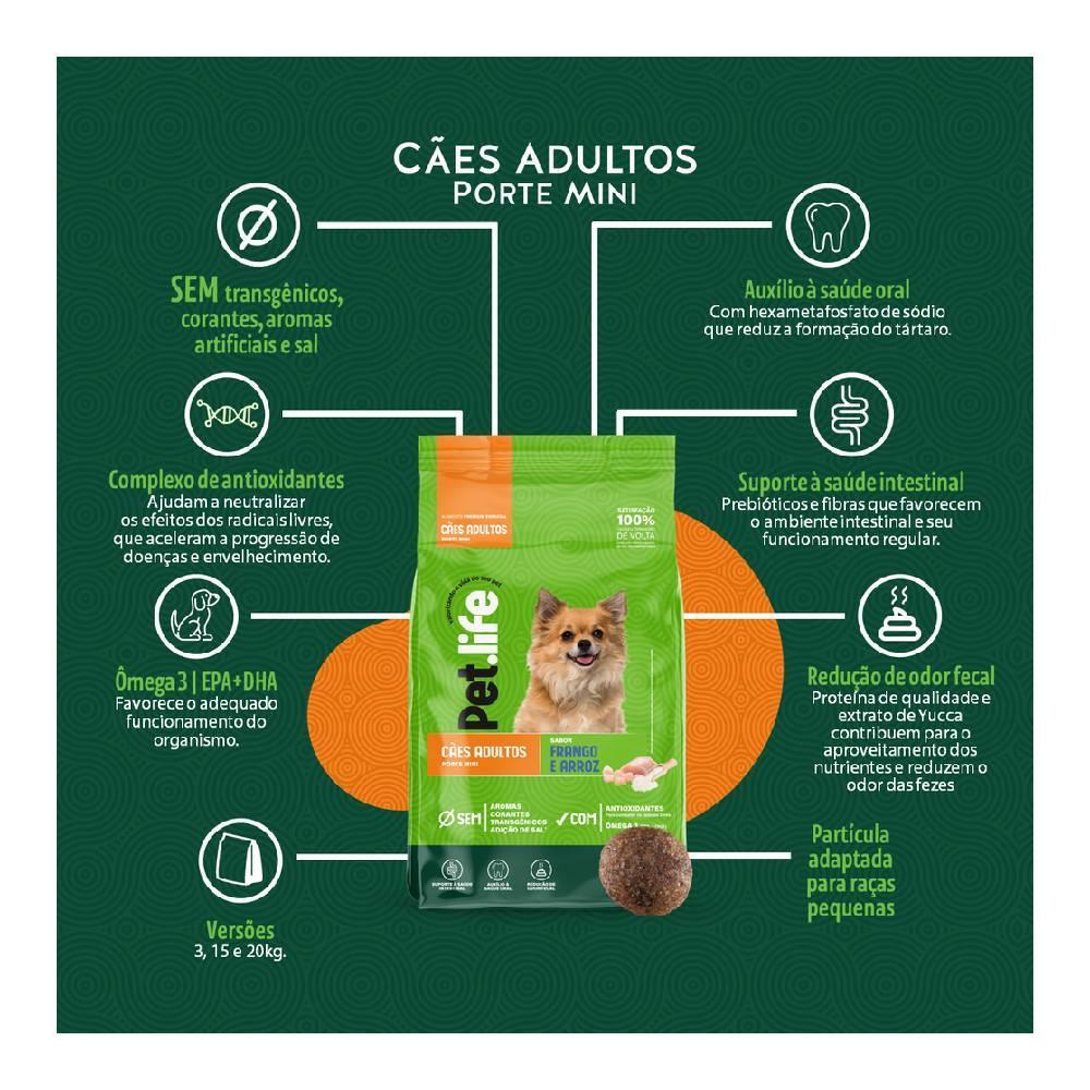 Ração Seca Pet.life Frango e Arroz para Cães Adultos Porte Mini - 3 Kg - 2