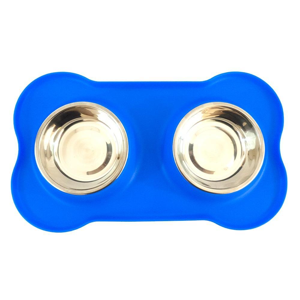 Tigela Dupla de Inox com Base de Silicone Azul - Tam. G - 3