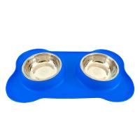 Tigela Dupla de Inox com Base de Silicone Azul - Tam. G - 1