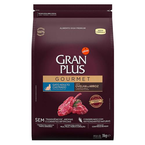Ração GranPlus Gourmet Ovelha & Arroz Gatos Castrados - 3 Kg