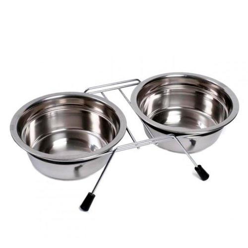 Comedouro e Bebedouro Meau Duplo Inox para Cães e Gatos - 325 mL