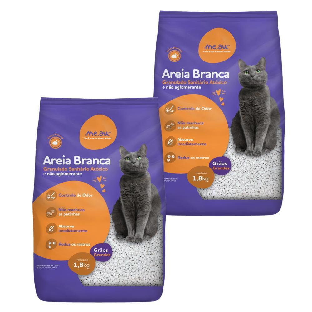 Kit Areia Sanitária Branca Me.Au Pet Grãos Minerais para Gatos 1,8 Kg - 3,6Kg (2 Unidades) - 1
