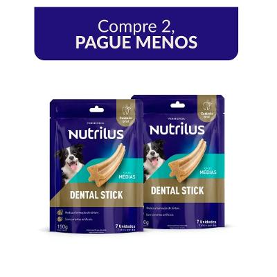 Kit Nutrilus Petisco Dental Stick para Cães Adultos Porte Médio - 14 Unidades (2 Pacotes 7 Unidades)