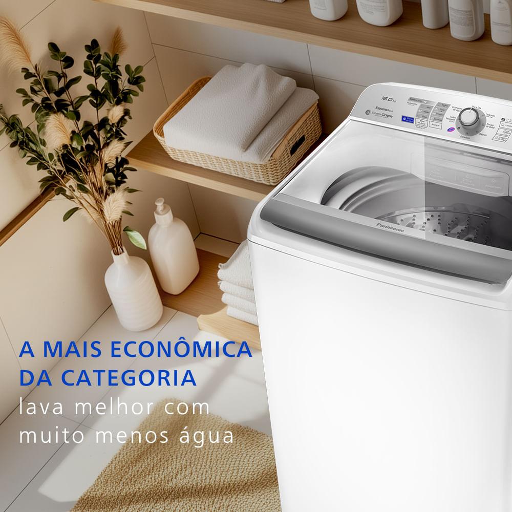 Máquina de Lavar Panasonic Função Antibactéria AG 16kg Branco - NA-F160B6W - 3