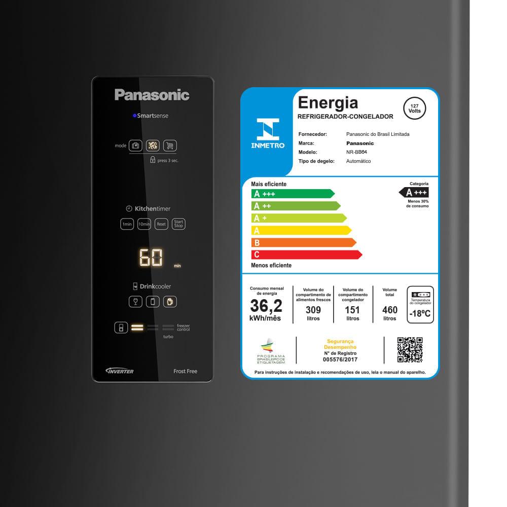Geladeira Panasonic BB64 Cor Black Inox Look Inverse Frost Free 460L Inverter A+++ - NR-BB64PV1B - 10