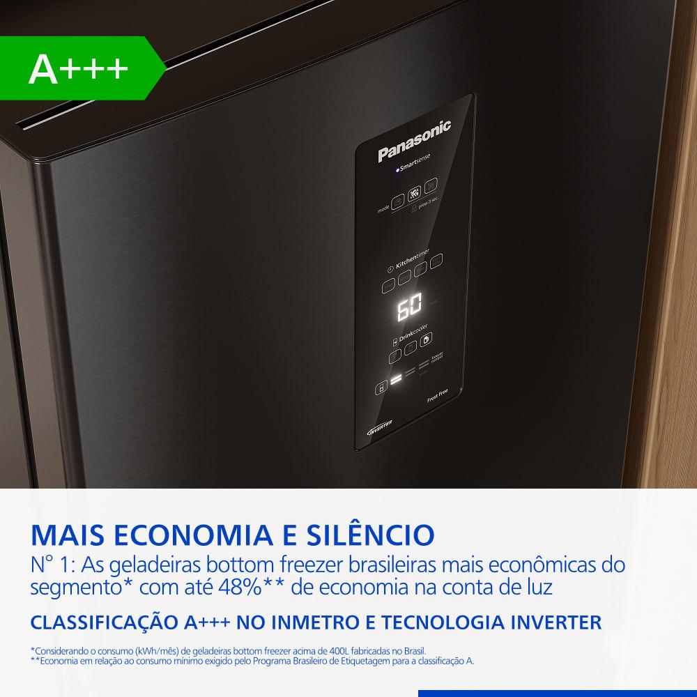 Geladeira Panasonic BB64 Cor Black Inox Look Inverse Frost Free 460L Inverter A+++ - NR-BB64PV1B - 2