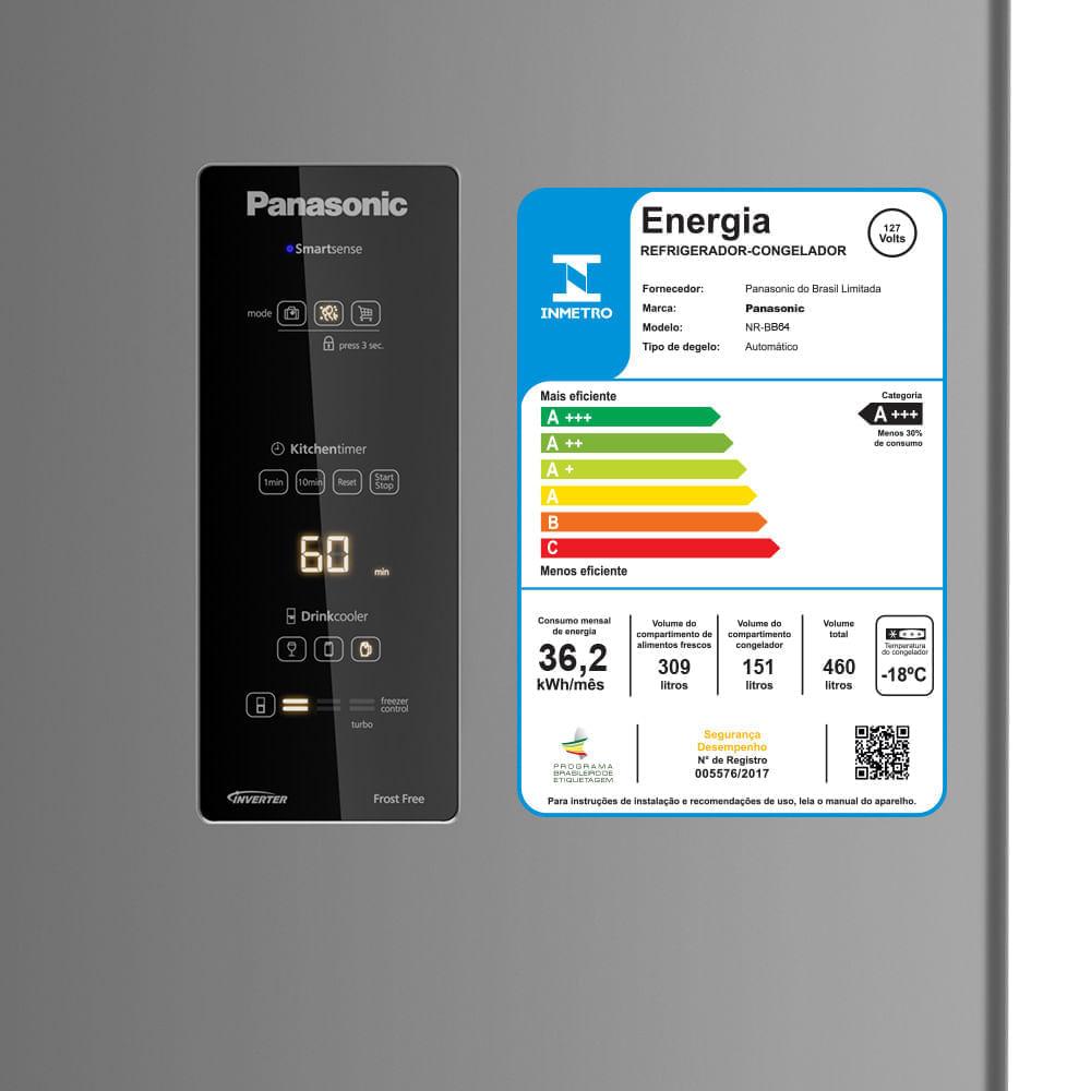 Geladeira Panasonic BB64 Aço Escovado Inverse Frost Free 460L Inverter A+++ - NR-BB64PV1X - 10