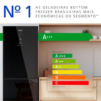 Geladeira Panasonic BB65 Black Glass Inverse Frost Free 450L Inverter A+++ - NR-BB65GVFB
