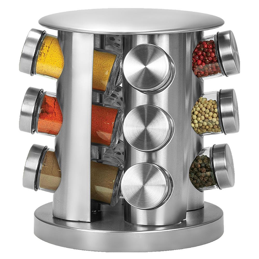 Conjunto Porta Condimentos com Suporte Giratório Inox Euro Home 12 Peças - Transparente - 1