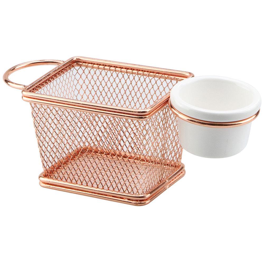 Mini Cesta Retangular Dynasty em Aço Inox com Molheira - Rosé - 1