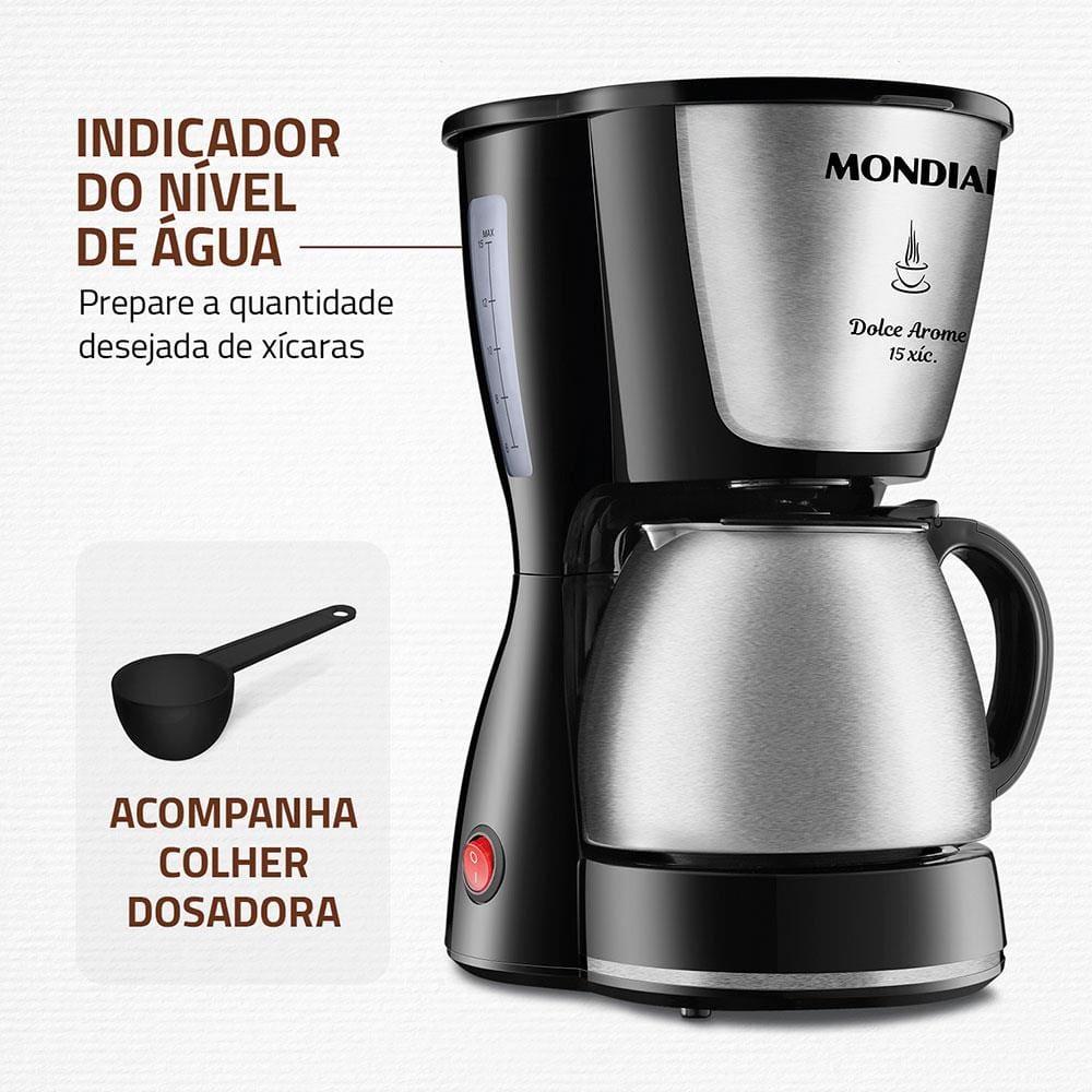 Cafeteira Elétrica Mondial Dolce Arome Thermo Inox C-34 15 Xícaras – Preta e Inox - 9