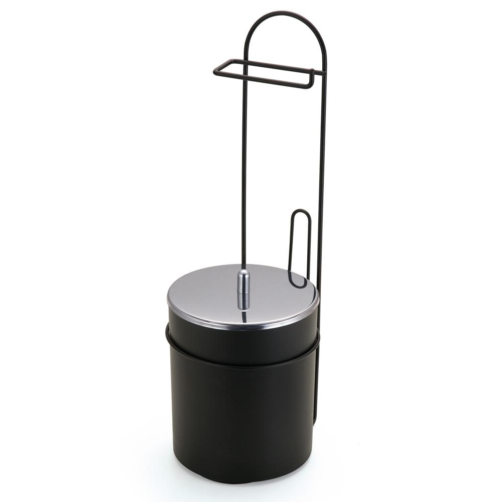 Suporte de Chão para Papel Higiênico com Lixeira Arthi Linha Black 2518 em Aço Carbono - 1