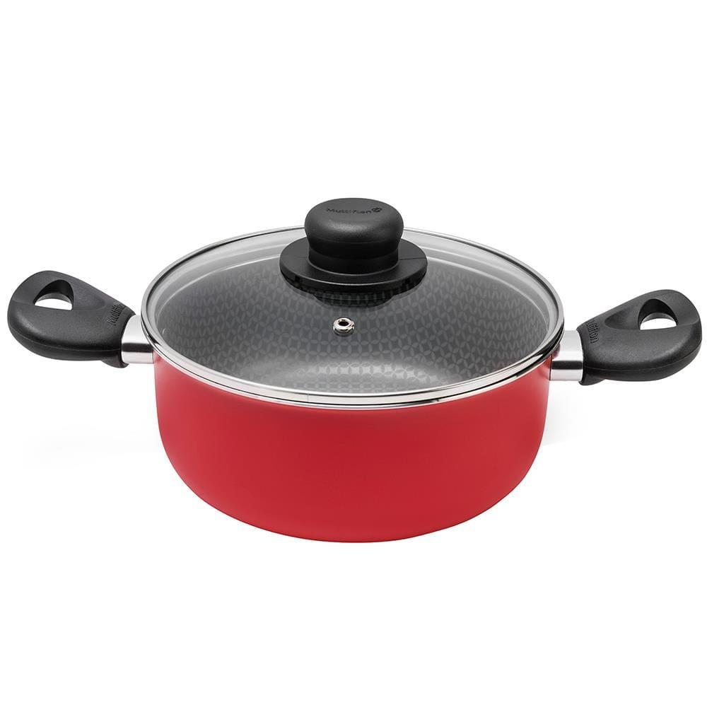 Caçarola Multiflon Páprika em Alumínio com Revestimento Antiaderente e Tampa de Vidro com Saída de Vapor Vermelha - 22 cm - 1