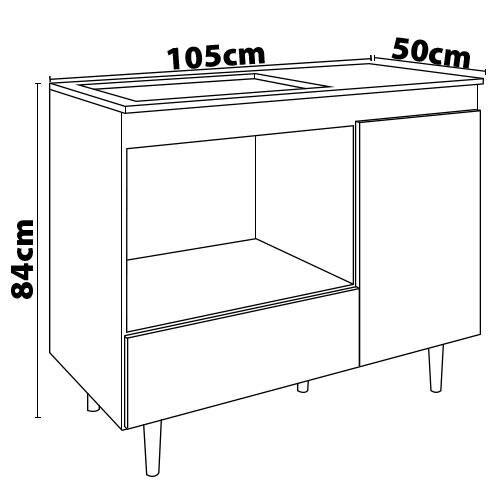 Balcão para Cooktop 4 Bocas Poliman Alecrim com Nicho para Micro-ondas, 1 Porta, 1 Gaveta e 1 Prateleira - Branco - 6
