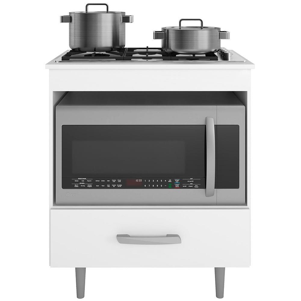 Balcão para Cooktop 4 Bocas Poliman Alecrim com Nicho para Micro-ondas e 1 Gaveta - Branco - 3