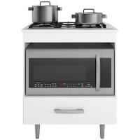 Balcão para Cooktop 4 Bocas Poliman Alecrim com Nicho para Micro-ondas e 1 Gaveta - Branco - 3