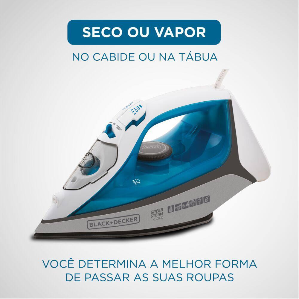 Ferro de Passar a Vapor Black Decker FX3060 com Base Antiaderente - Azul e Branco - 9