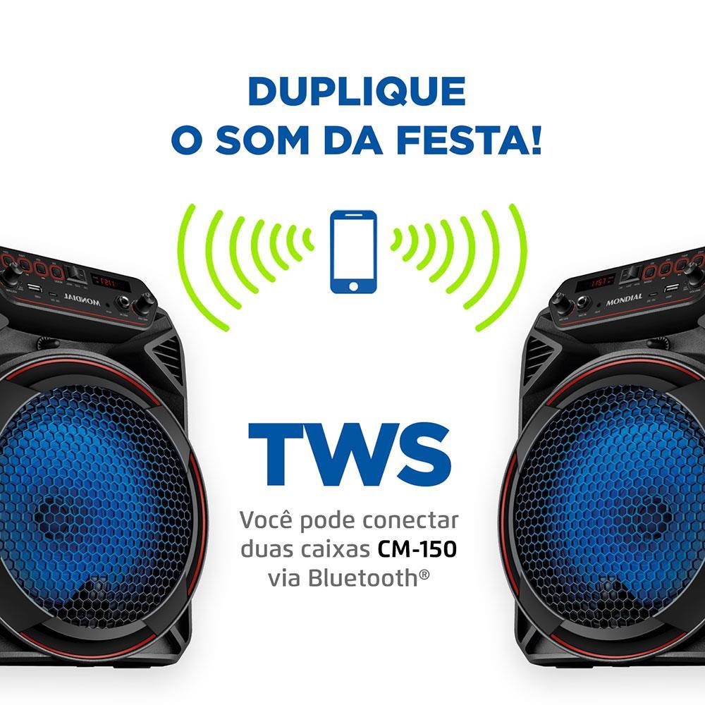 Caixa Amplificada Mondial CM-150 com Bluetooth, USB, Rádio FM e Função TWS - 150W - 3