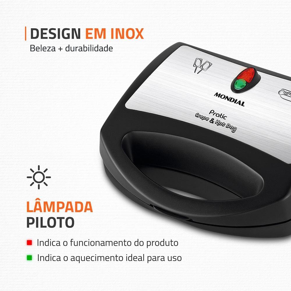 Crepeira Pratic Crepe & Hot Dog Mondial CP-01 Prepara 6 Crepes com 850W de Potência - Preta - 6