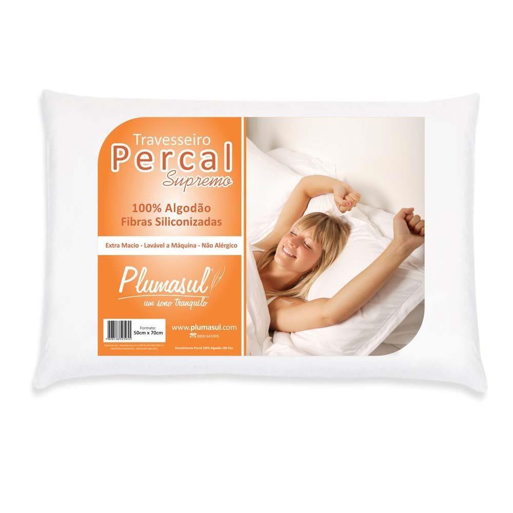 Travesseiro Plumasul Fibra Siliconizada em Percal 180 Fios 50 x 70 cm - Branco - 1