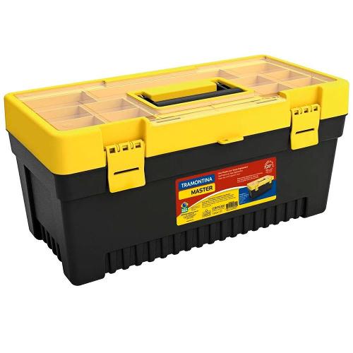 Caixa Plástica para Ferramentas Tramontina 20" com Tampa Organizadora – Amarela/Preta