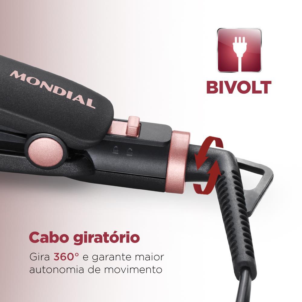 Chapinha | Prancha Mondial P-27 com Chapas de Cerâmica 220°C com Emissão de Íons Black Rose - Bivolt - 4