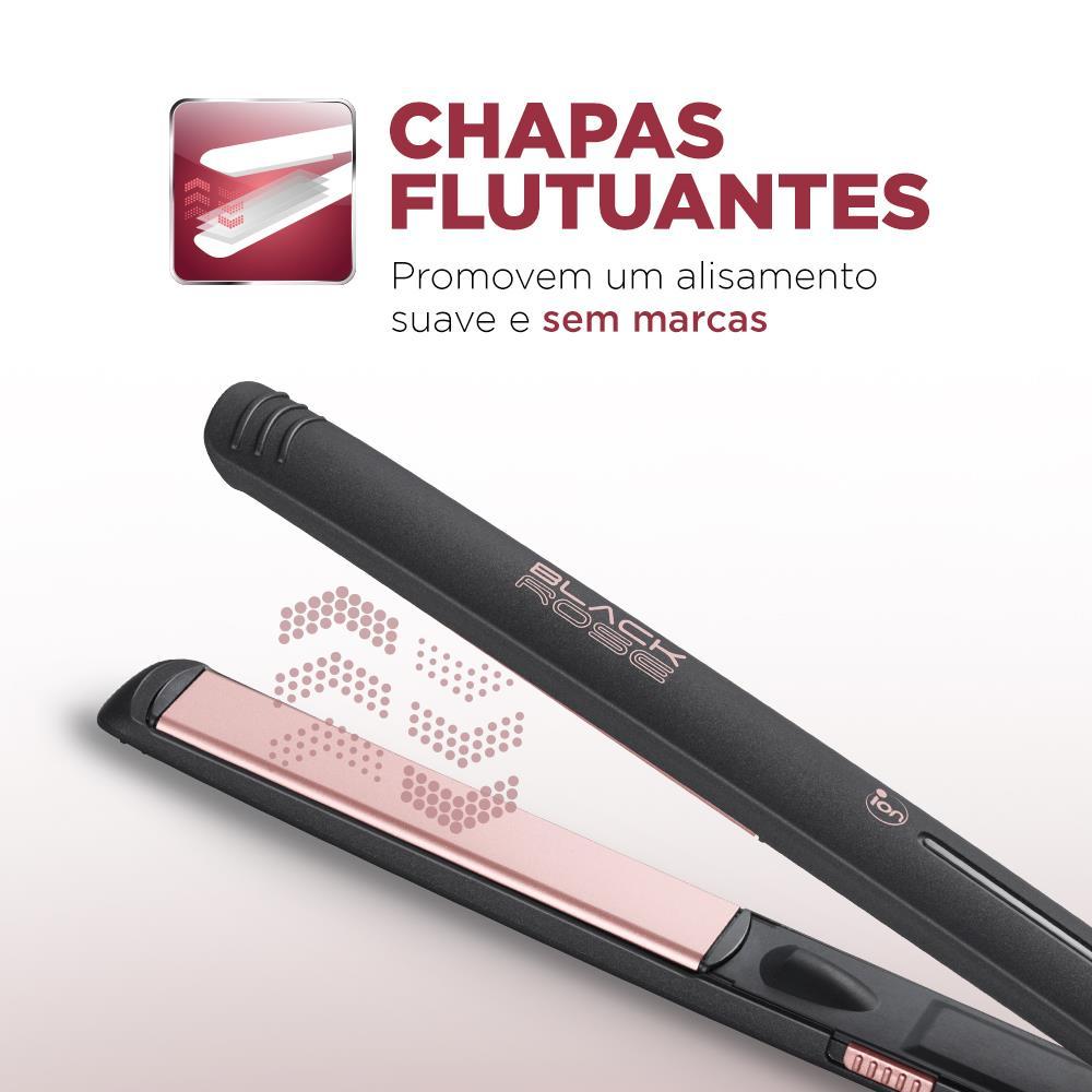 Chapinha | Prancha Mondial P-27 com Chapas de Cerâmica 220°C com Emissão de Íons Black Rose - Bivolt - 6