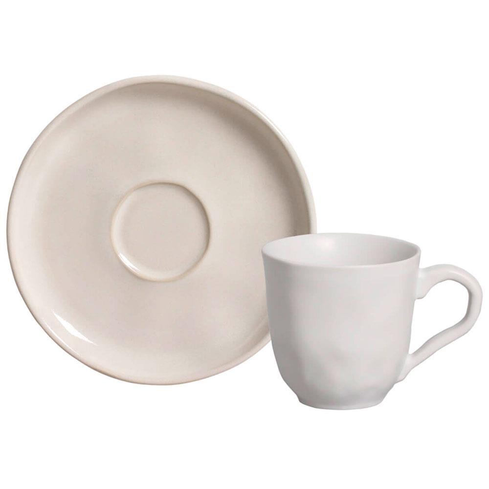 Conjunto com 6 Xícaras e Pires para Café Porto Brasil Bio Stoneware Clay Areia - 120 ml - 2