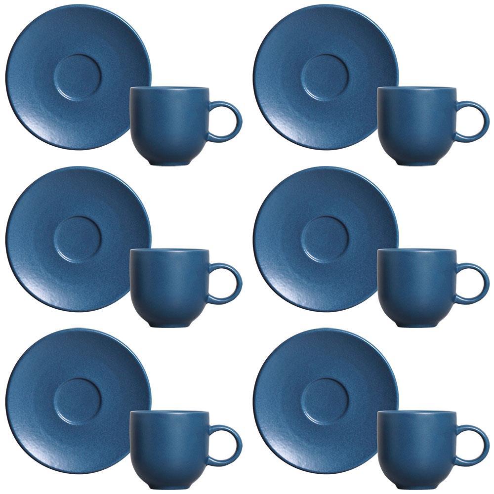Conjunto com 6 Xícaras e Pires para Café Porto Brasil Coup Boreal em Stoneware Azul - 97 ml - 1