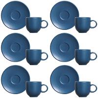 Conjunto com 6 Xícaras e Pires para Café Porto Brasil Coup Boreal em Stoneware Azul - 97 ml - 1