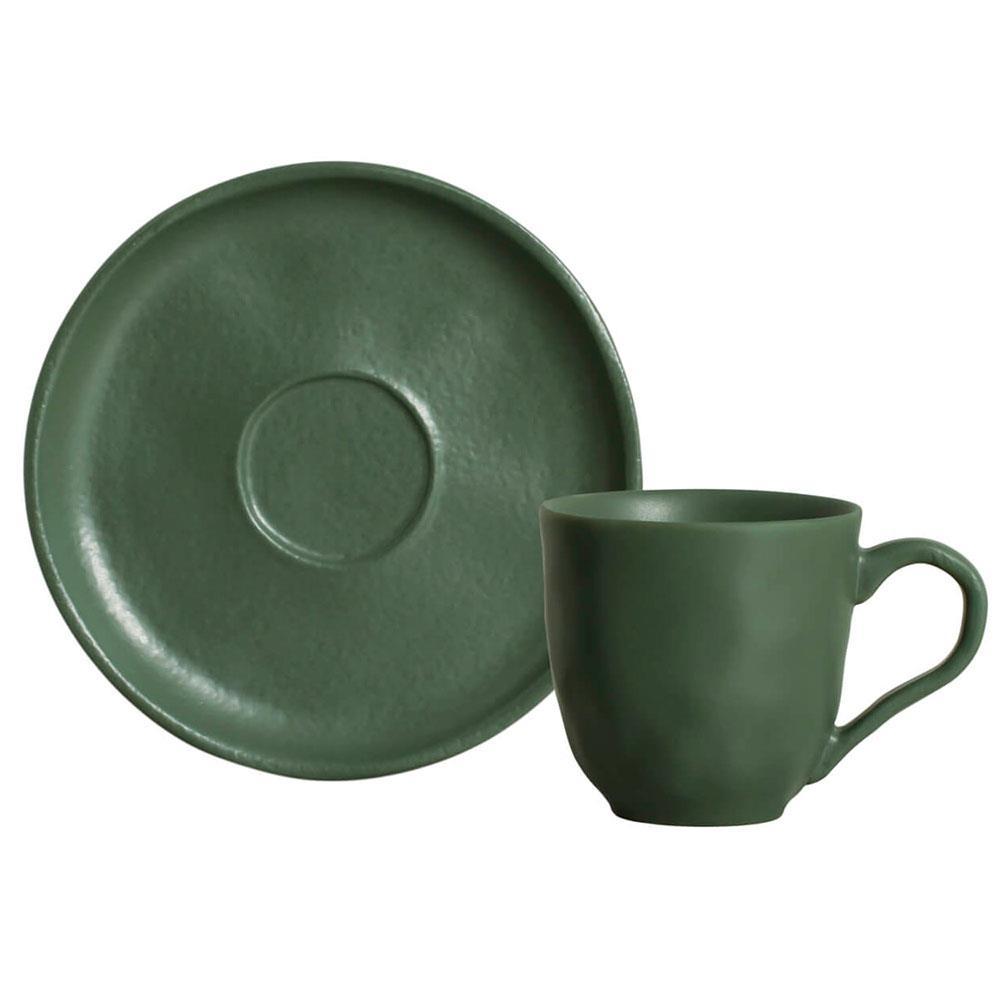 Conjunto com 6 Xícaras e Pires para Café Porto Brasil Bio Leaf em Stoneware Verde - 120 ml - 2