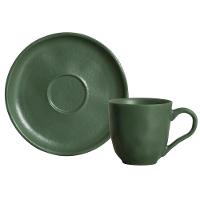 Conjunto com 6 Xícaras e Pires para Café Porto Brasil Bio Leaf em Stoneware Verde - 120 ml - 2
