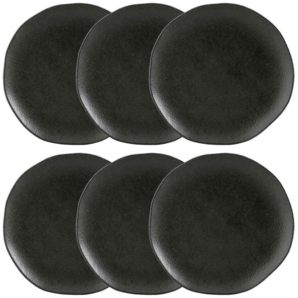 Conjunto com 6 Pratos de Sobremesa Porto Brasil Orgânico Carbon em Stoneware 19,1cm – Preto - 1