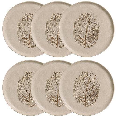 Conjunto com 6 Pratos Rasos Porto Brasil Bio Outono em Stoneware 27,5 cm – Cinza