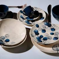 Conjunto com 6 Pratos Rasos Porto Brasil Coup Blue em Cerâmica Feldspática 27,5cm – Off-White - 3