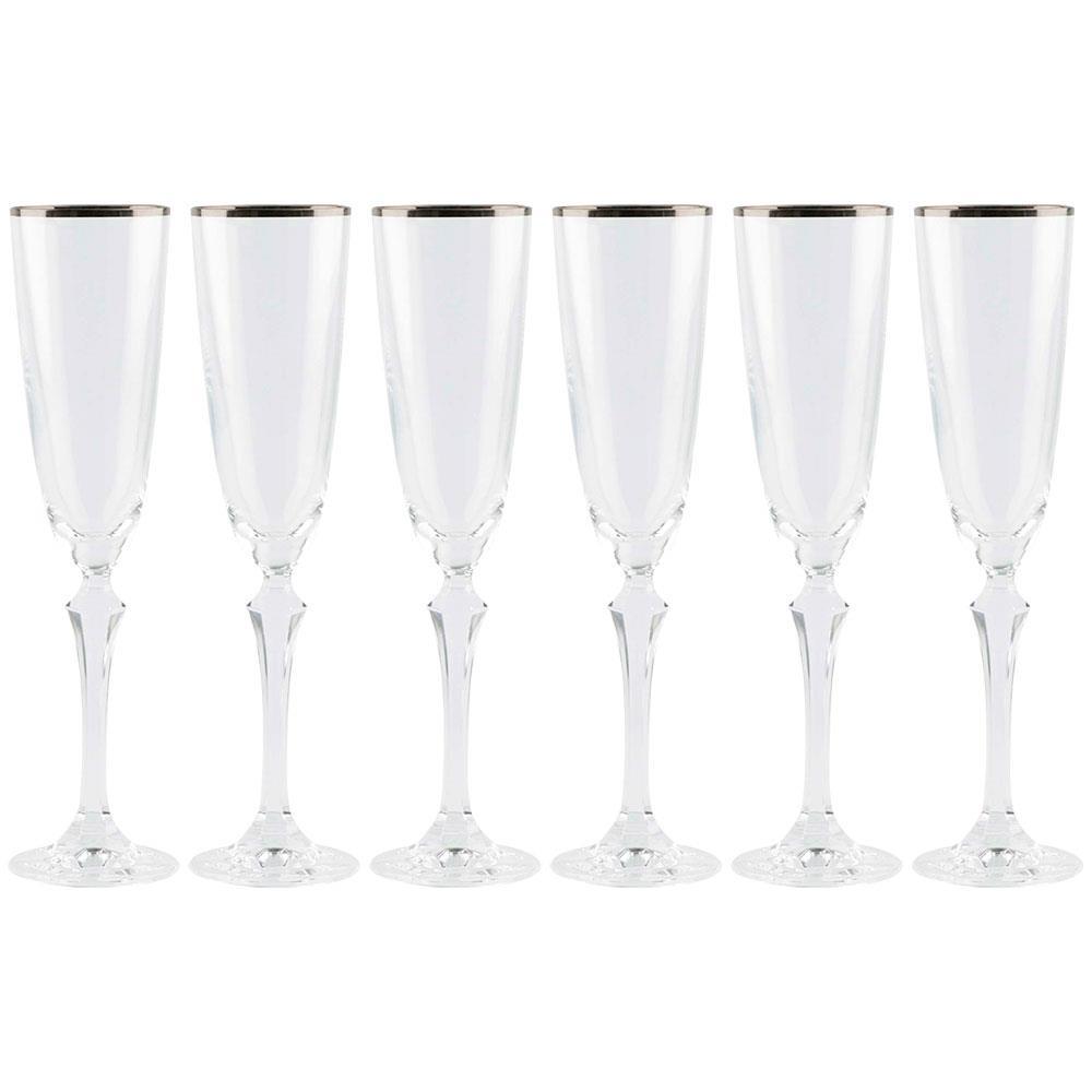 Conjunto de Taças para Champanhe Bohemia Elizabeth em Cristal Ecológico Silver Rim 200 ml – 6 Peças - 1